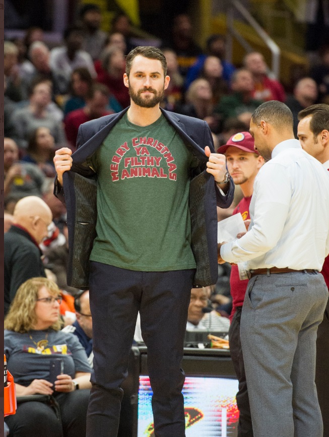 PHOTO Kevin Love Wearing A Merry Christmas You Filthy Animal T-Shirt Today