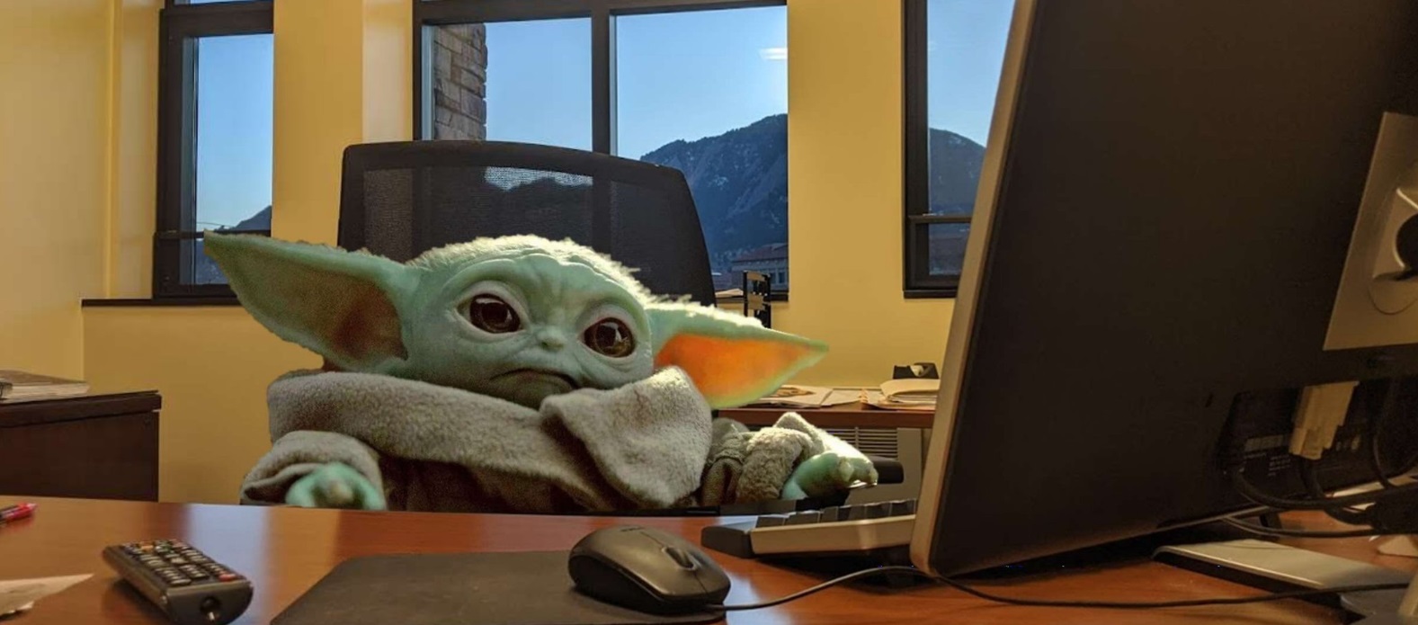 PHOTO Baby Yoda At Work On His Office Computer