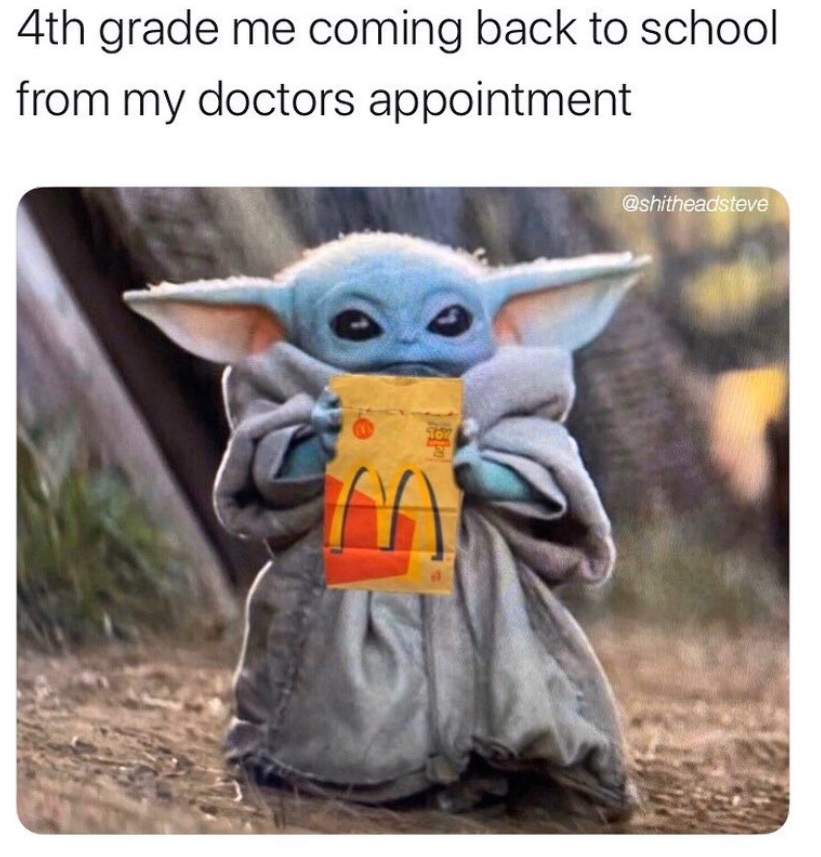 PHOTO Baby Yoda Came Back From Doctors Appointment With A Bag Of McDonald's Meme