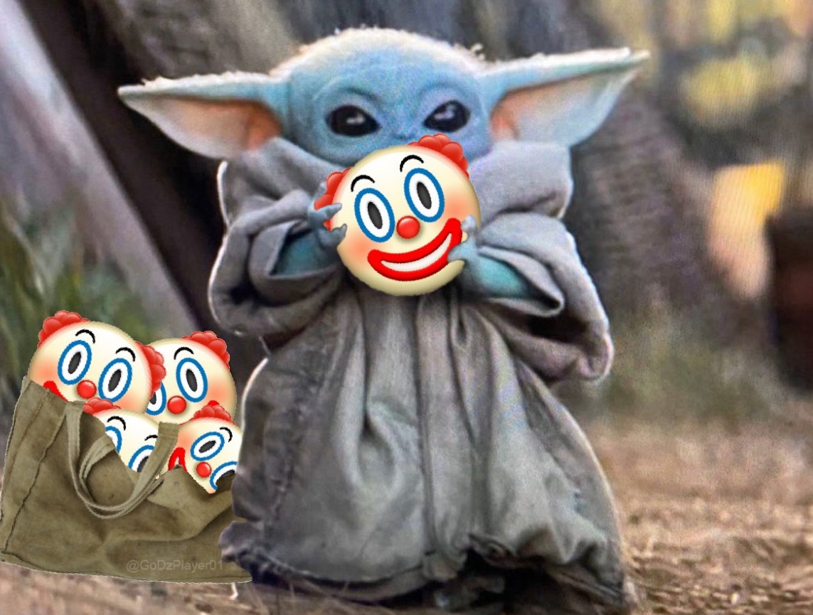 PHOTO Baby Yoda Holding Clown Faces