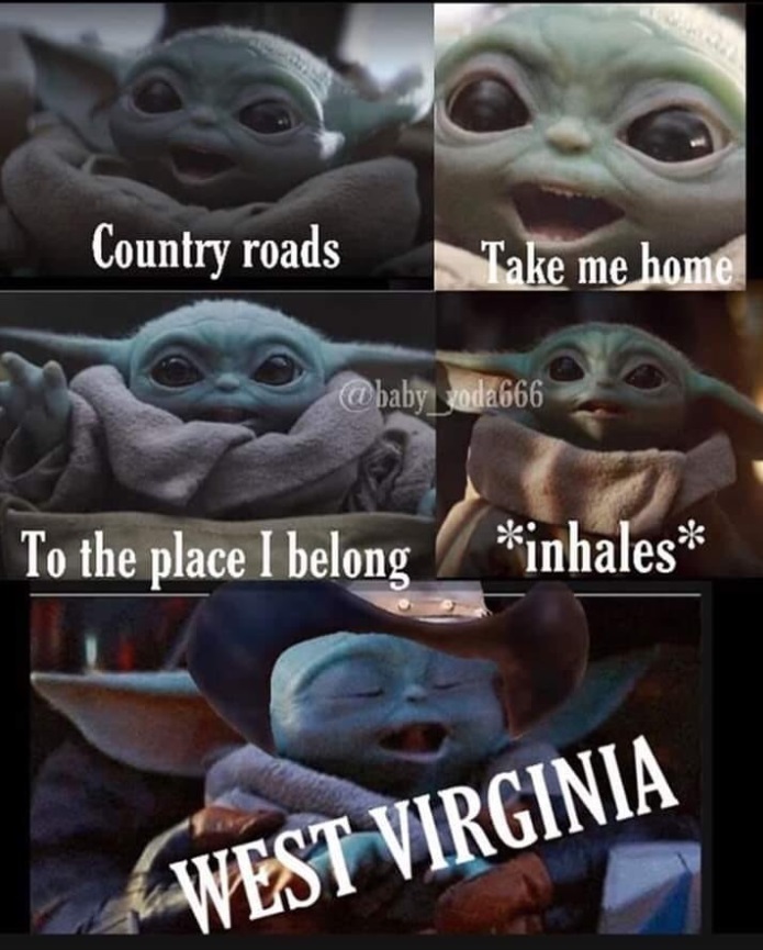 PHOTO Cute Baby Yoda Country Roads West Virginia Meme