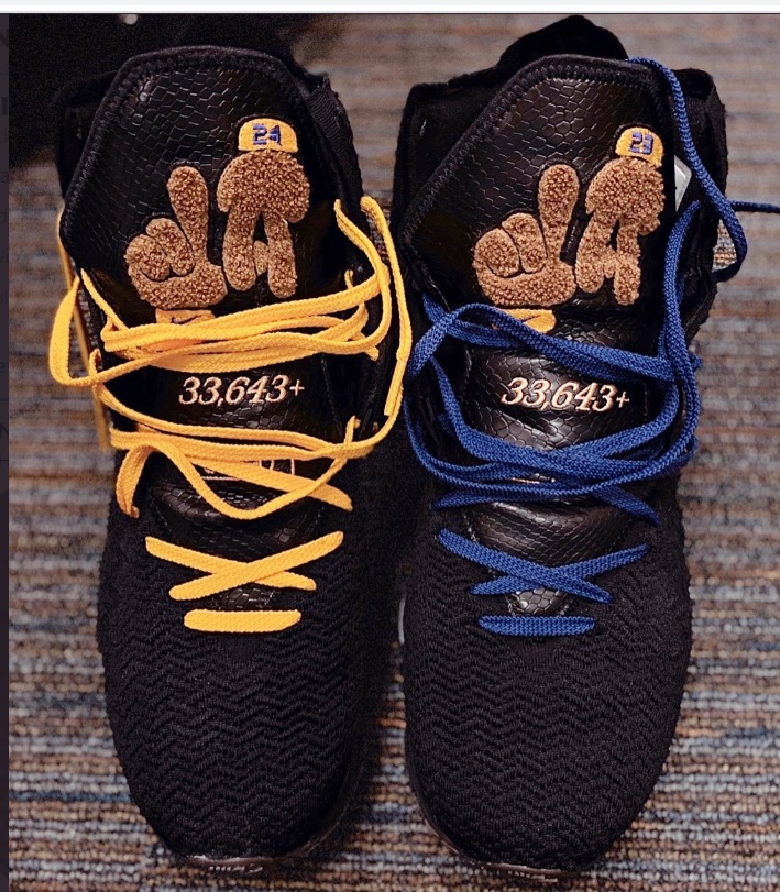 PHOTO Lebron's Shoes Had 33643+ Written On Them After Passing Kobe On The All-Time Scoring List