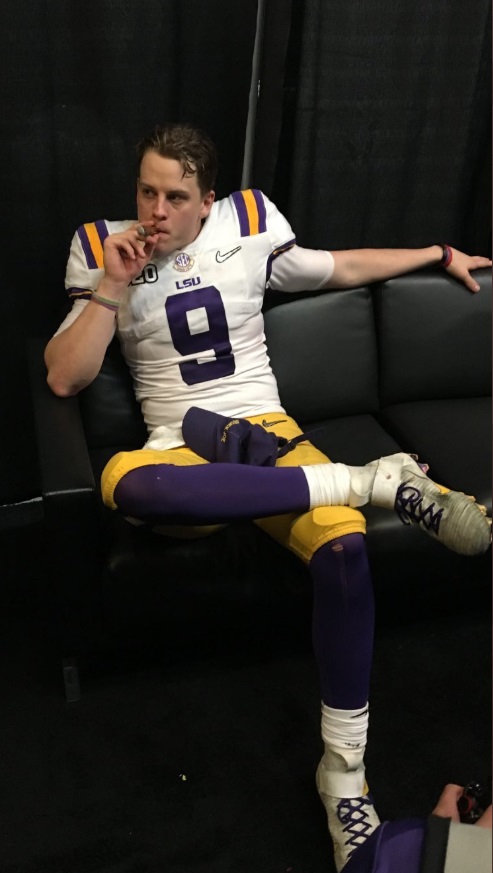 PHOTO The Most Boss Picture You Will Ever See Of Joe Burrow Puffing On A Cigar Leg Crossed Over Arm On Sofa With No Cares In The World