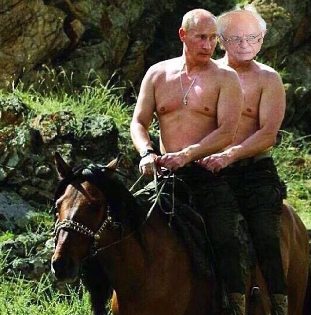 PHOTO Bernie Sanders On A Horse With Putin