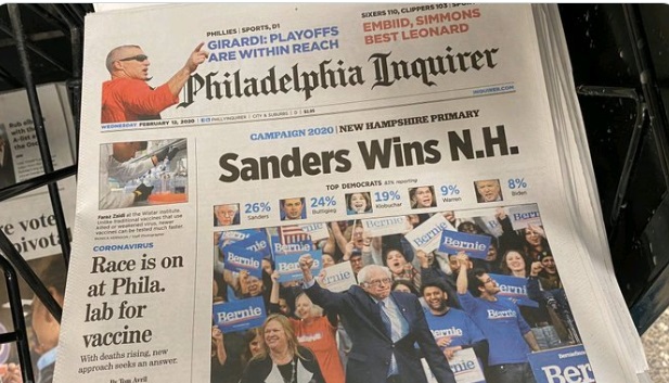 PHOTO Bernie Sanders On Front Page Of Philadelphia Inquirer