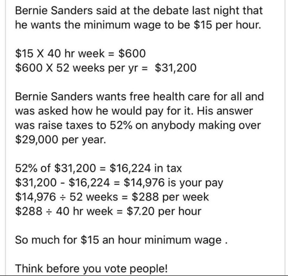 PHOTO Bernie Sanders Raising Taxes to 52% Would Leave Average Americans With A 16K Tax Bill