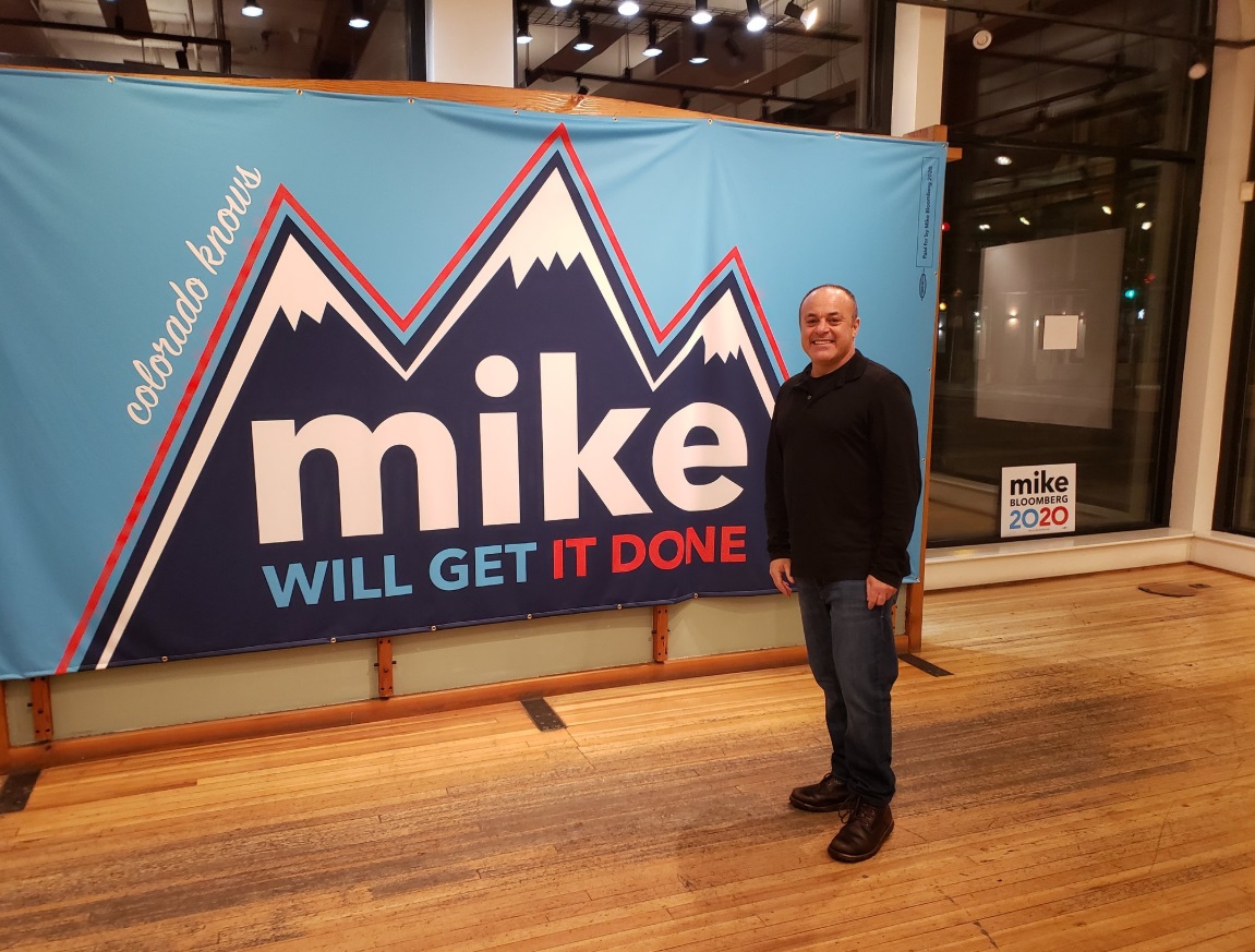 PHOTO Colorado Has Huge Support For Mike Bloomberg With Colorado Knows Mike Will Get It Done Banner In Downtown Denver