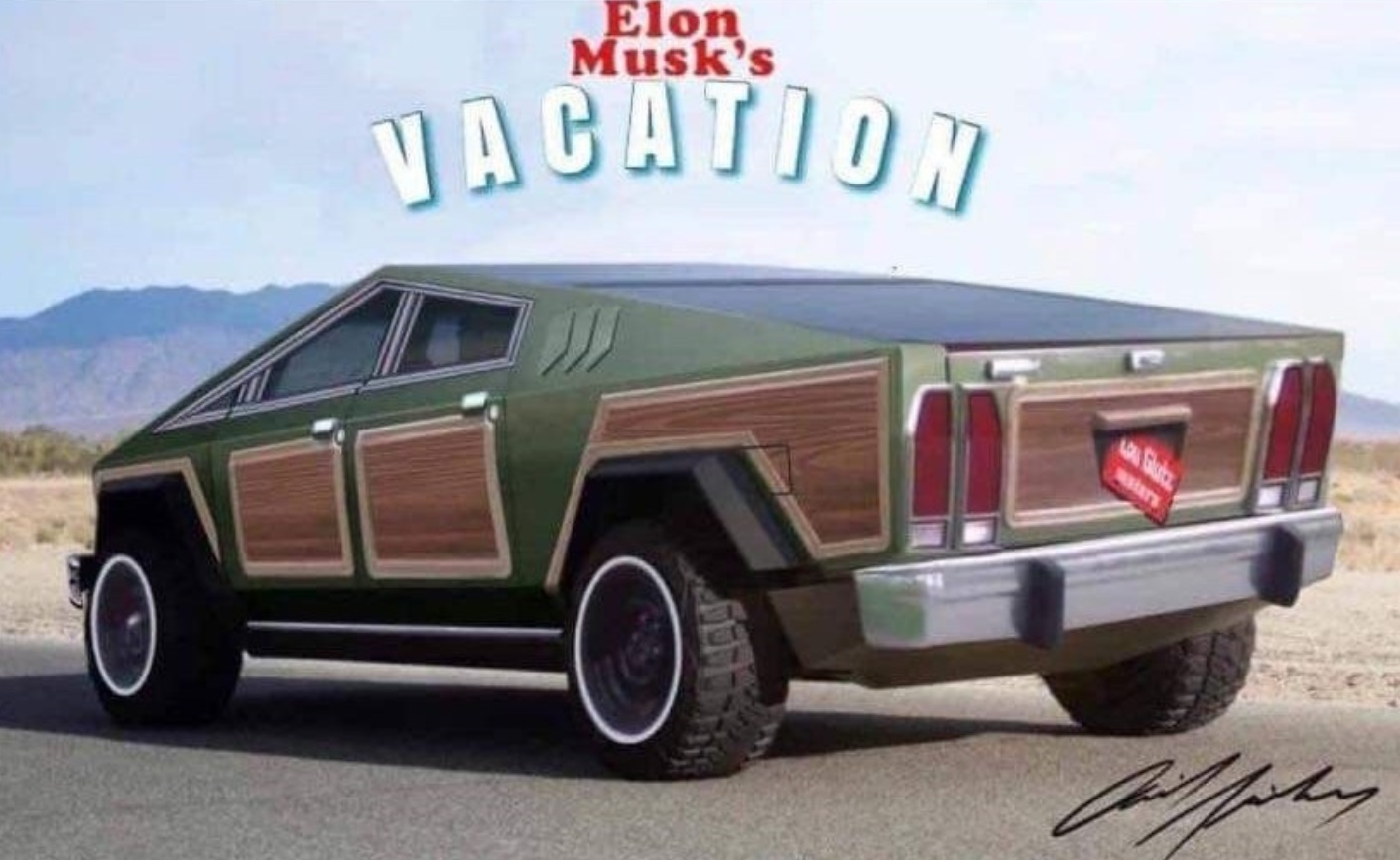 PHOTO Elon Musk's Vacation Tesla Cybertruck With Wooden Panels
