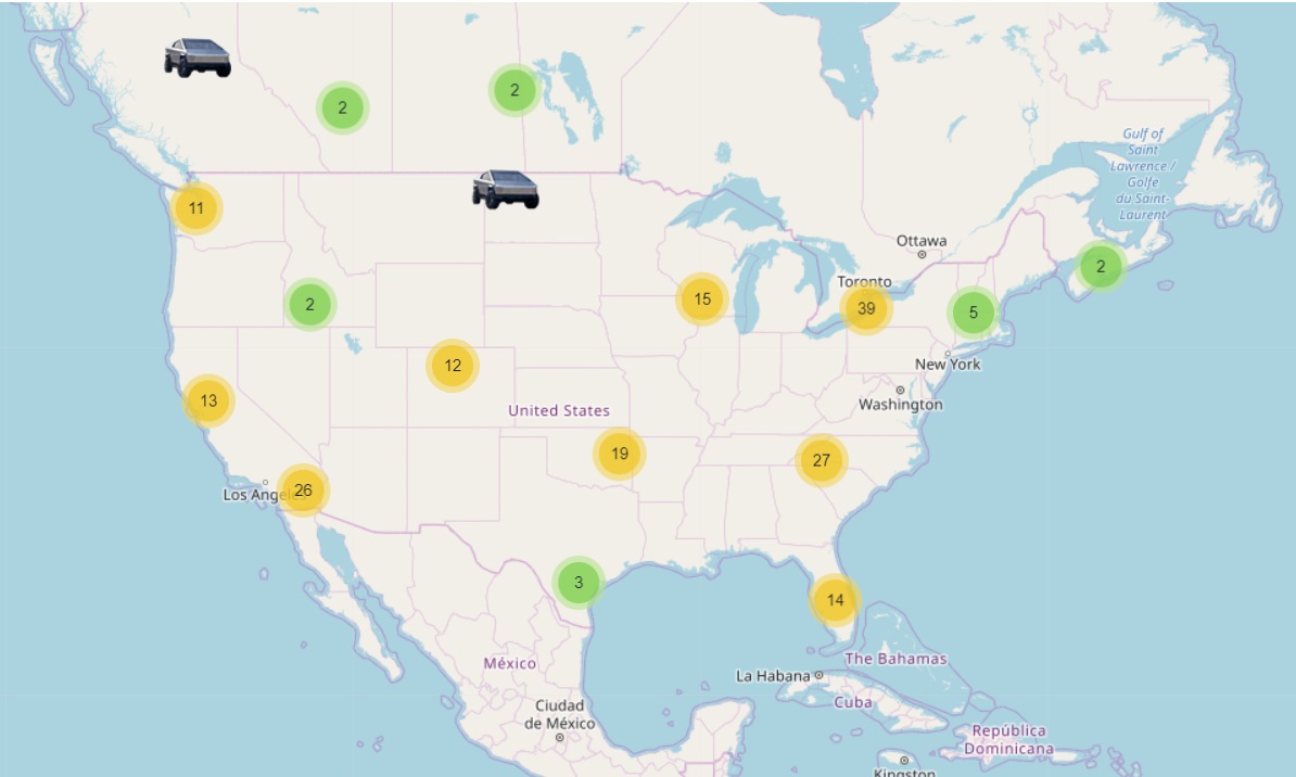 PHOTO Map Where Tesla Cybertruck's Have Been Pre-Ordered