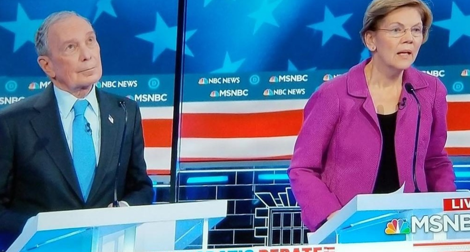 PHOTO Michael Bloomberg Hilariously Looking Up At The Ceiling Getting Annoyed By Elizabeth Warren