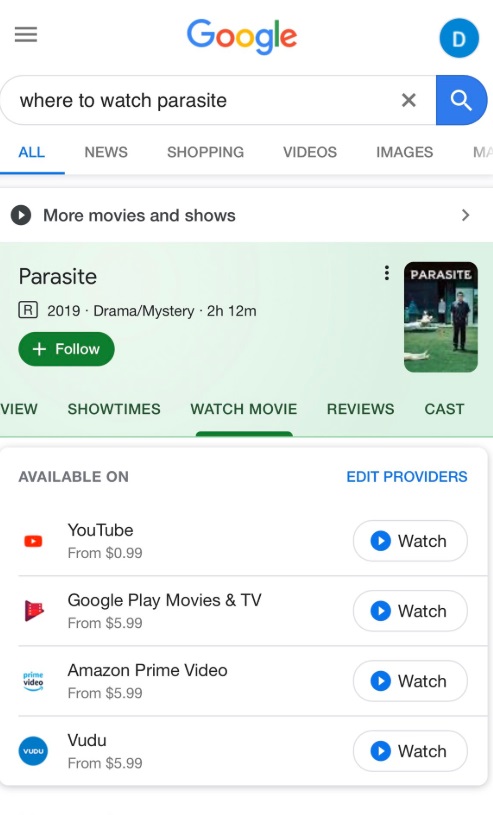 PHOTO Oscar Award Winning Film Parasite Can Be Seen On Youtube For 99 Cents