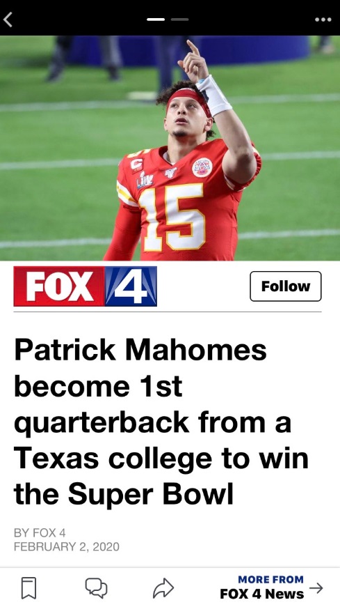PHOTO Patrick Mahomes Is First Quarterback From A Texas College To Win The Super Bowl