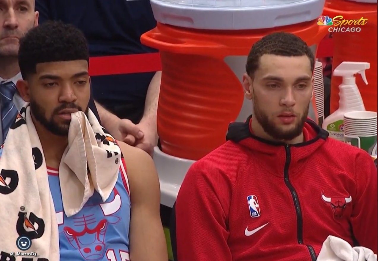PHOTO Zach LaVine And Chandler Hutchison On The Bench Looking Like They've Had Enough