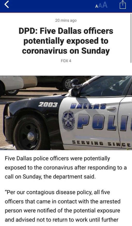PHOTO 5 Dallas Police Officers Caught Corona Virus On Sunday While On The Job