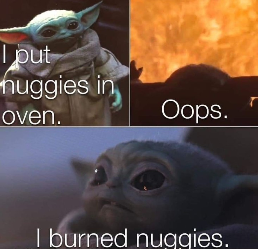 PHOTO Baby Yoda Burned Chicken Nuggets Meme