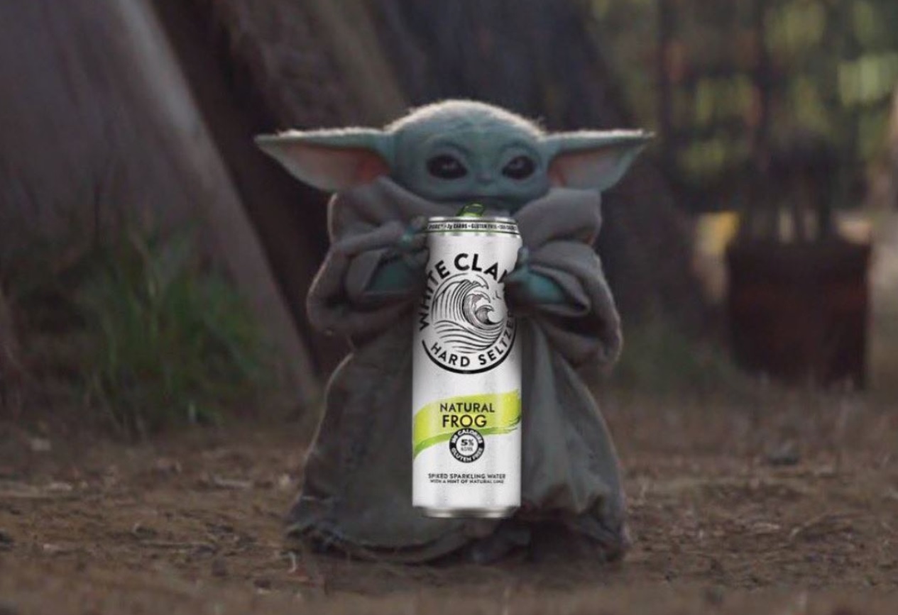 PHOTO Baby Yoda Drinking Natural Frog Flavored White Claw