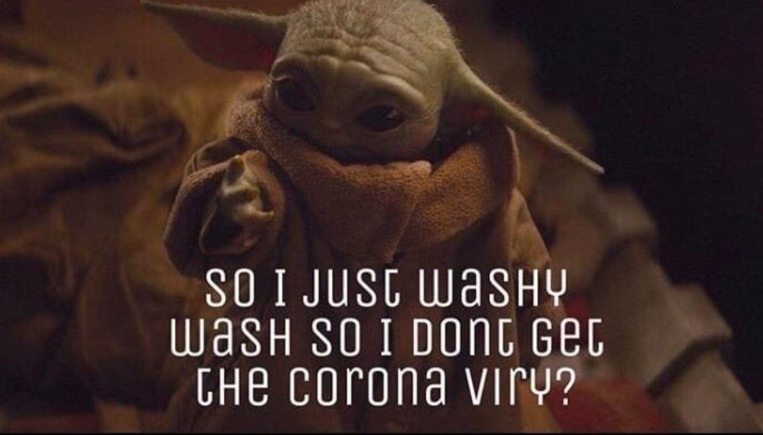 PHOTO Baby Yoda Looking At His Hands To See If They Are Clear So He Doesn't Get The Corona Virus