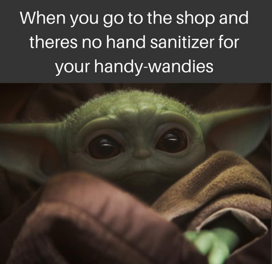 PHOTO Baby Yoda Reacting To No Hand Sanitizer Available In The Store