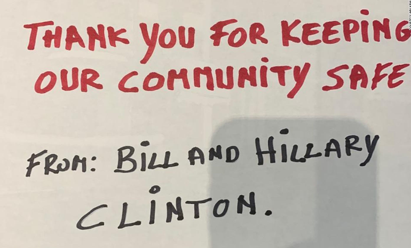 PHOTO Bill And Hillary Clinton Sign Thanking Hospital Workers For Keeping New York Community Safe