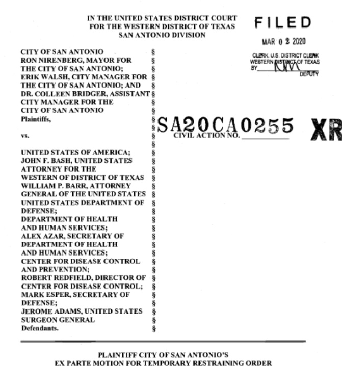 PHOTO City Of San Antonio Sues CDC For Releasing Patient Infected With Corona Virus