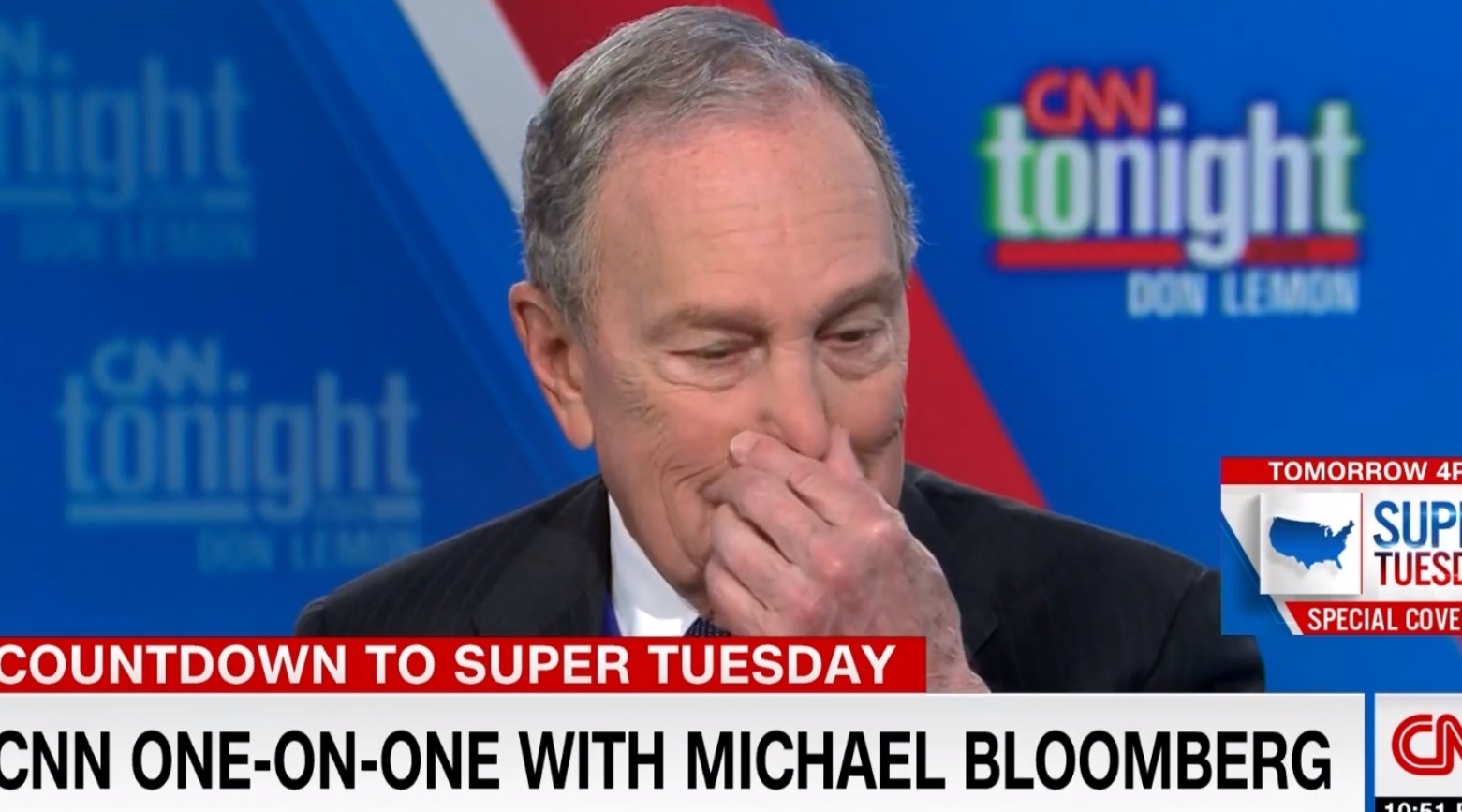 PHOTO Michael Bloomberg Wiping His Nose While Doing CNN Interview Proves He's Not Prepared For Corona Virus