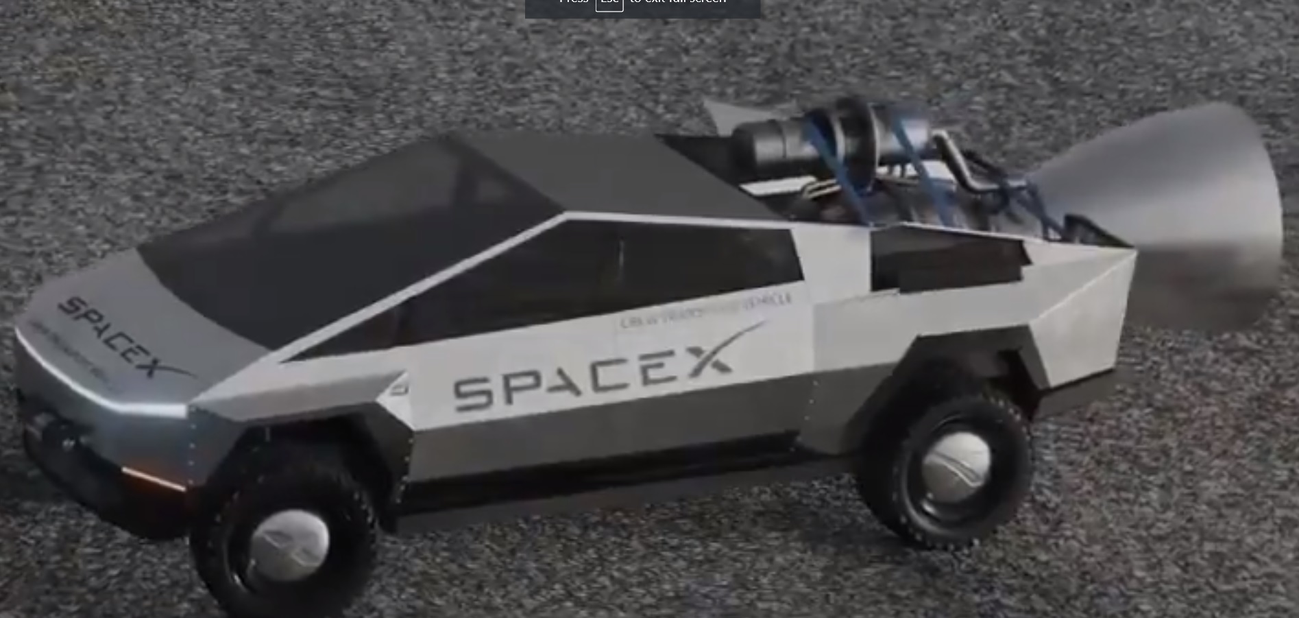 PHOTO Tesla Cybertruck SpaceX Edition With Giant Rocket Attached To The Back