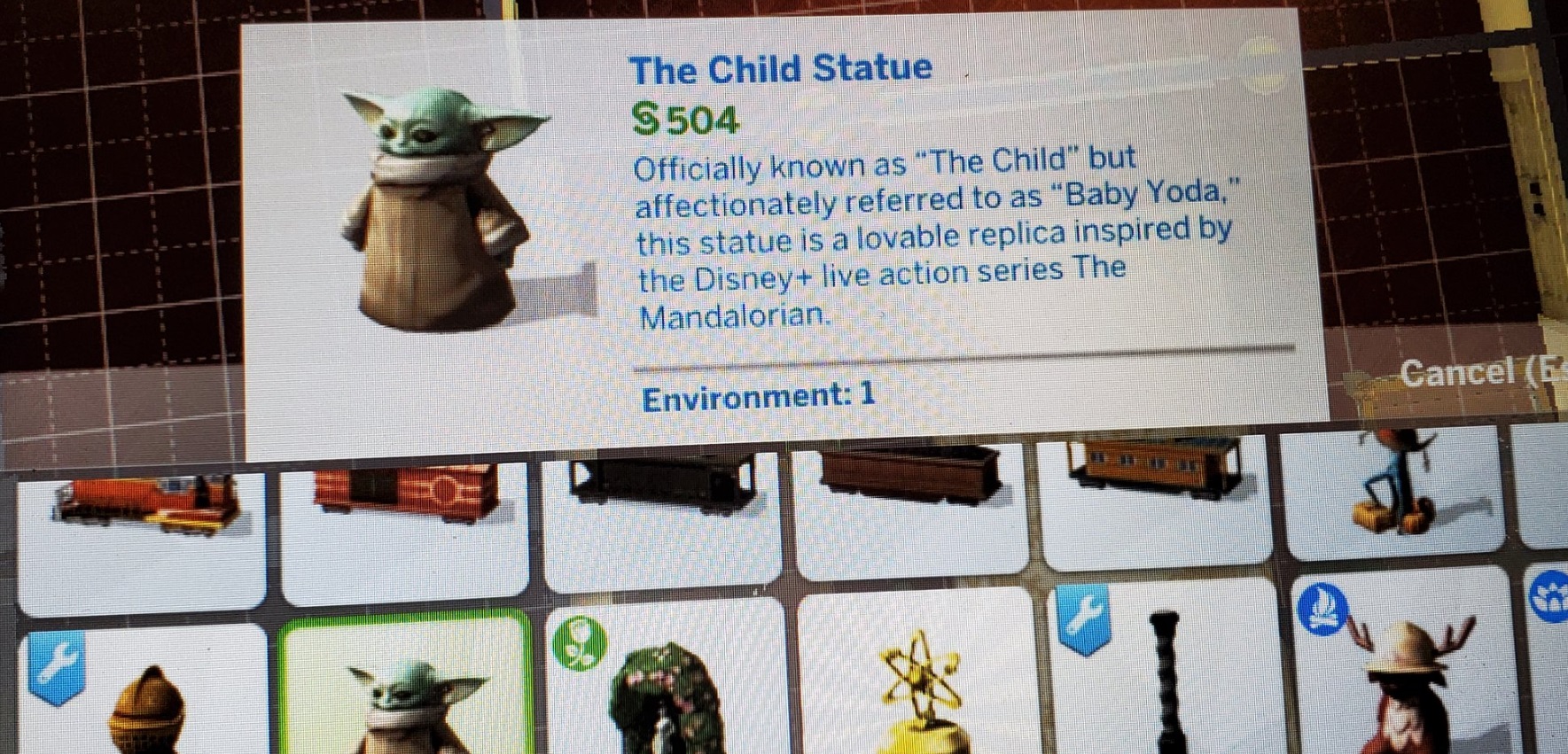 PHOTO The Baby Yoda Child Statue Is $504 In Sims 4