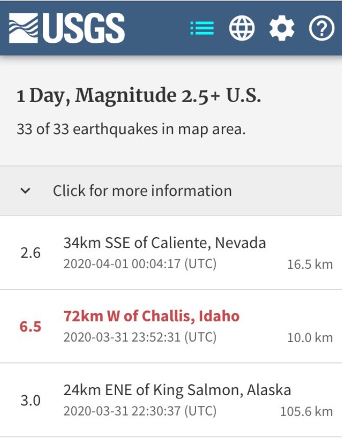 PHOTO 6.5 Magnitute Earthquake Near Challis Idaho That Was Felt In Yellowstone