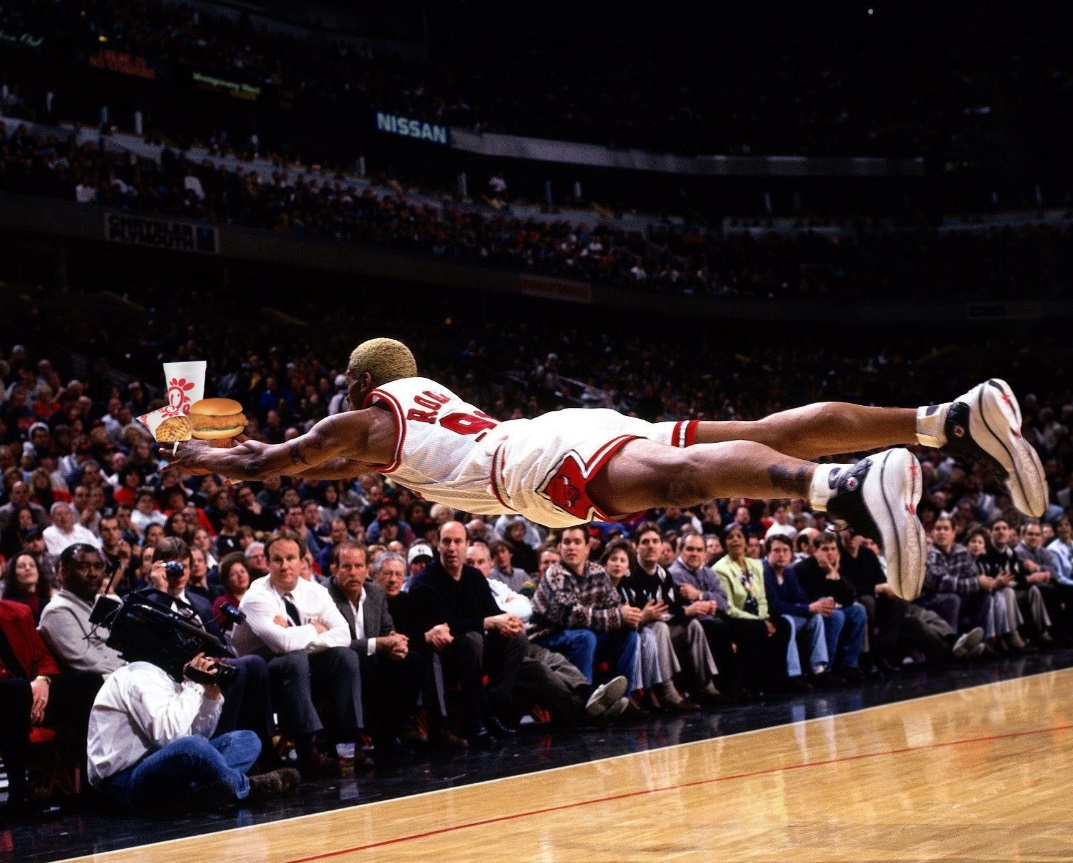PHOTO Dennis Rodman Floating In Mid-Air To Grab Full Chickfila Meal