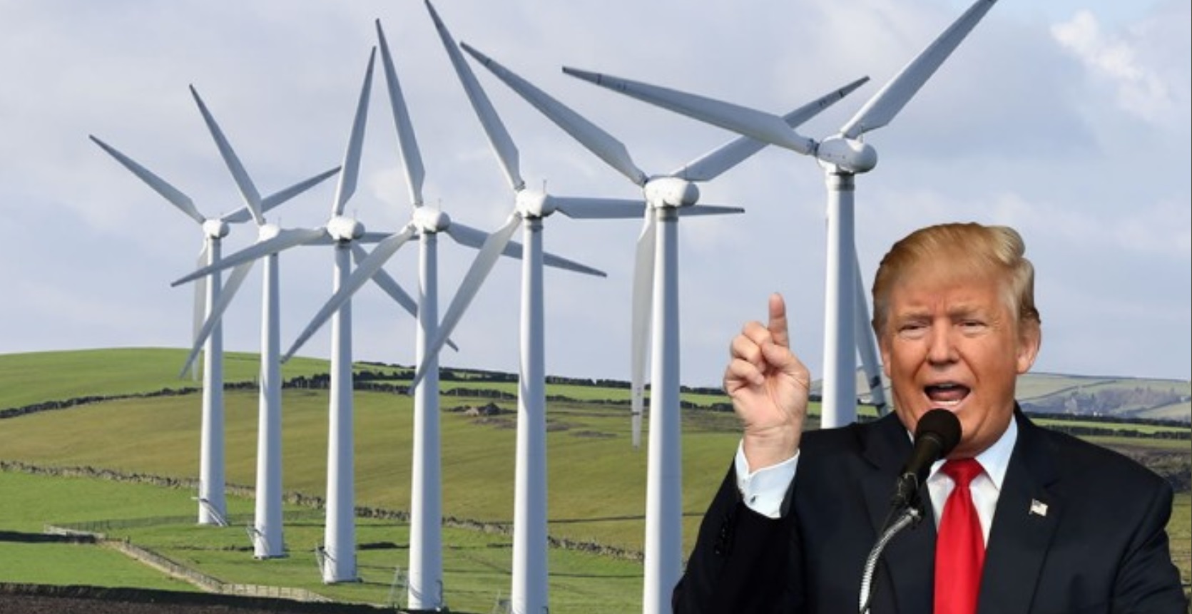 PHOTO Donald Trump Having Speech In Front Of Windmills