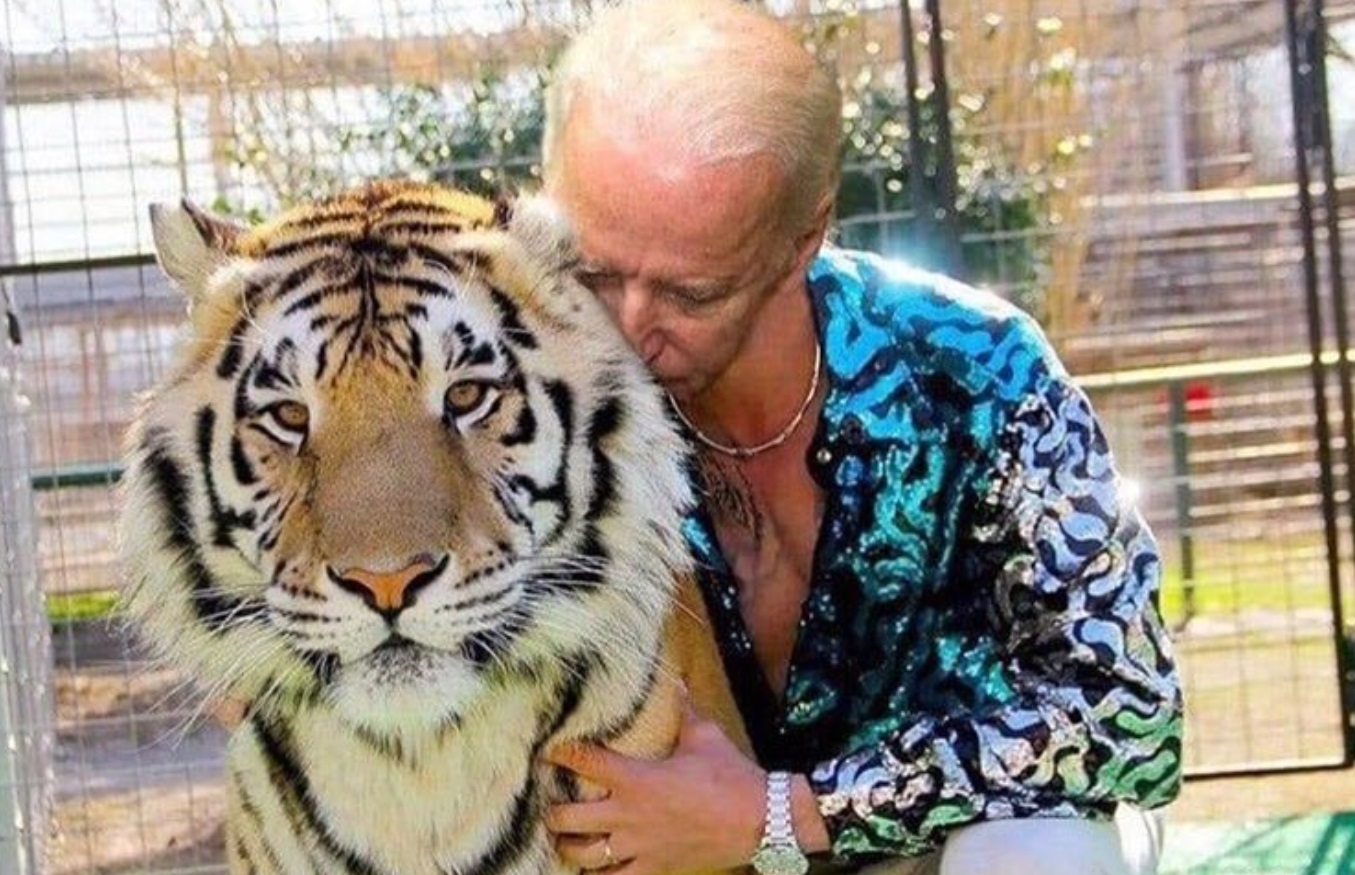 PHOTO Joe Biden Photoshopped As Joe Exotic Kissing A Tiger