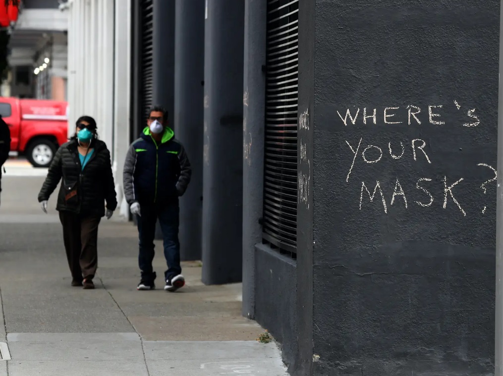 PHOTO Where's Your Mask Written On Building In San Francisco