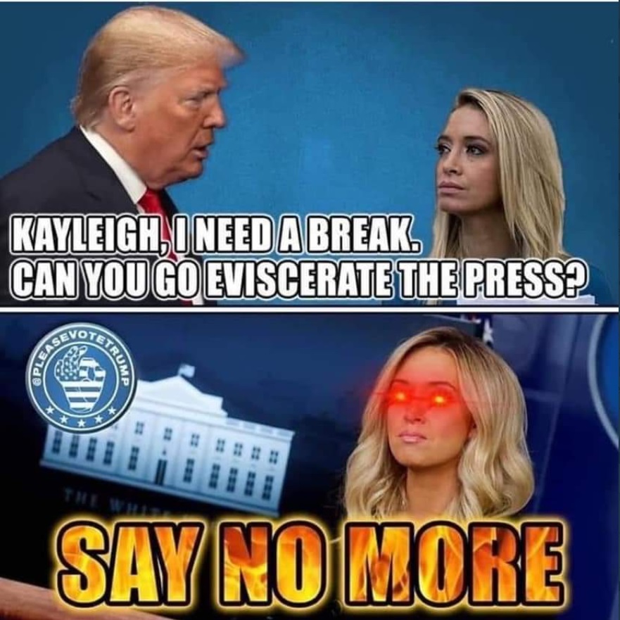 PHOTO Donald Trump Telling Kayleigh McEnany He Needs A Break Can You Go Eviscerate The Press Say No More Meme