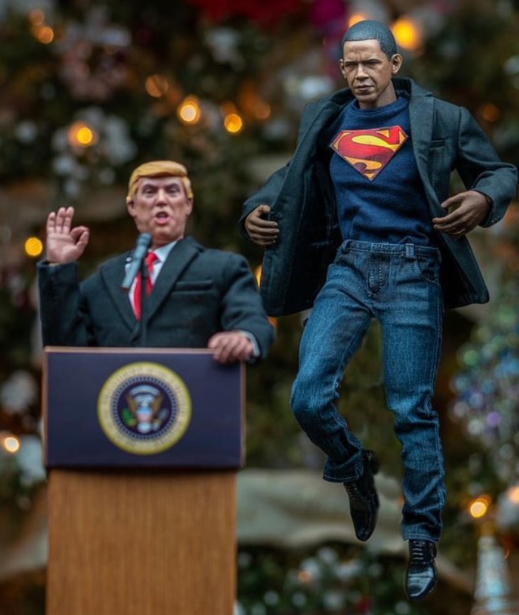 PHOTO Obama In A Superman Cape Saving America From Trump At The Podium