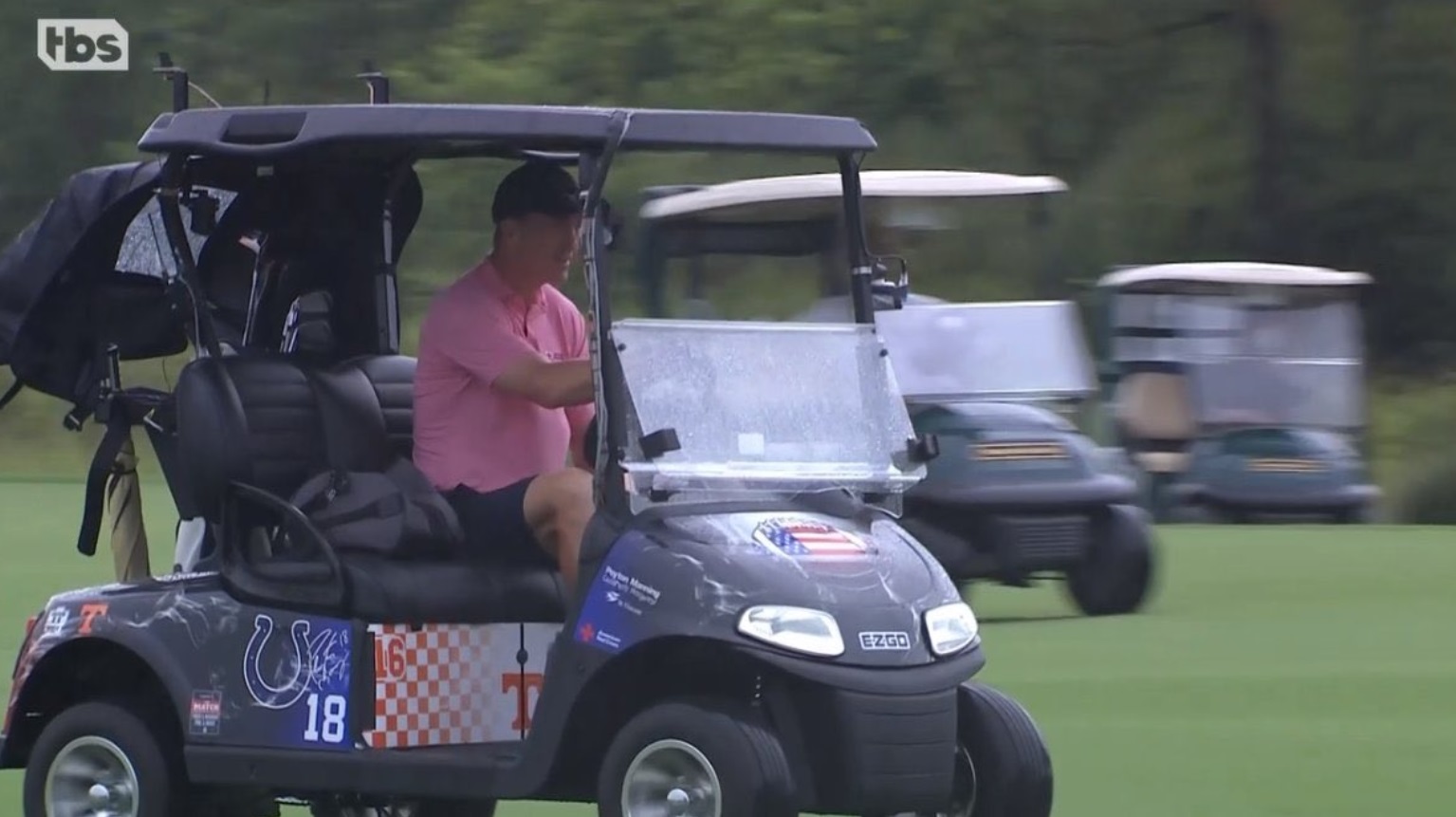 PHOTO Peyton Manning Had Every Team He Ever Played For Plus His Sponorships On His Golf Cart For The Match
