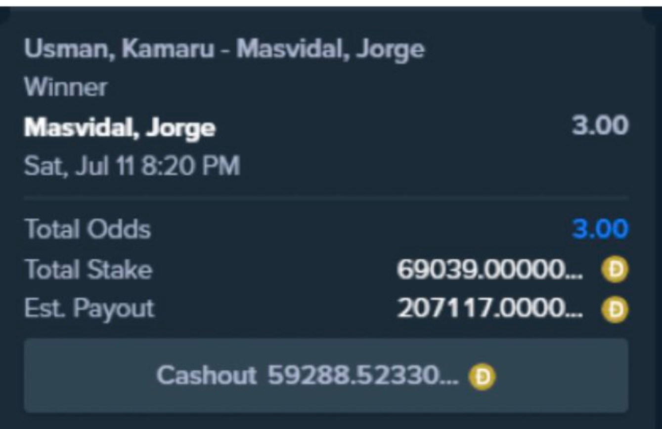PHOTO $70K Bet On Masvidal For UFC 251 That Would Net $59,288