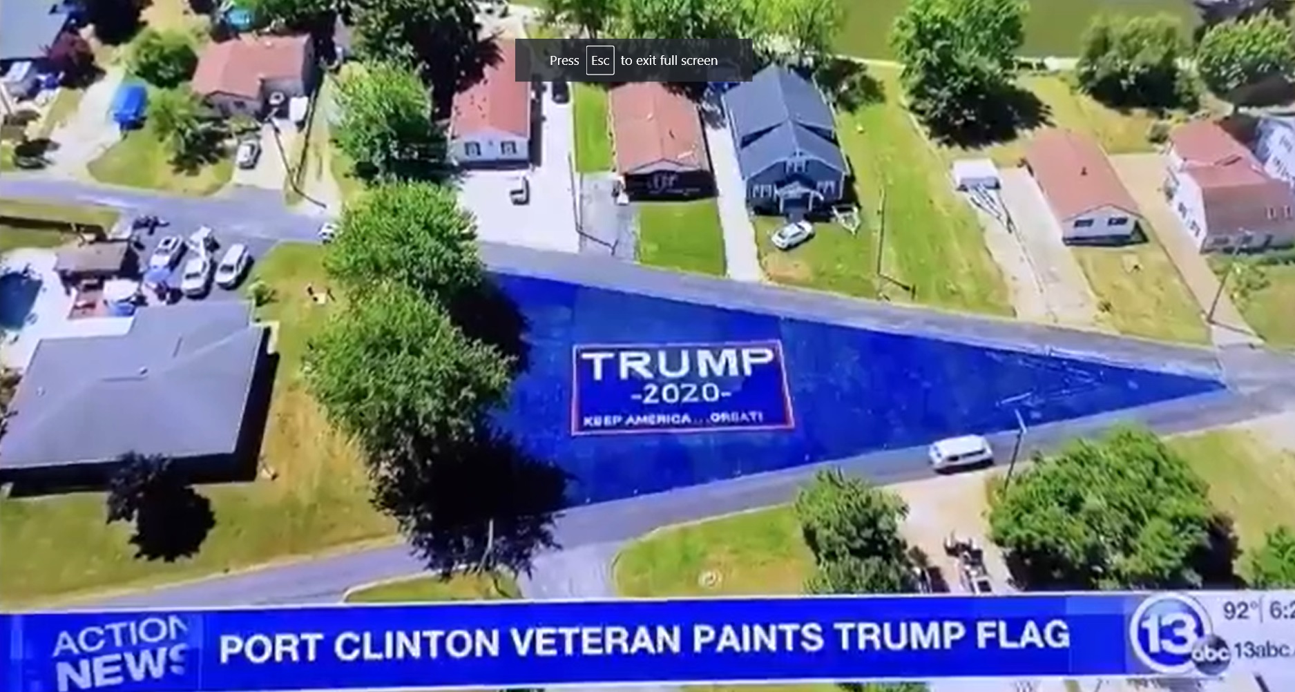 PHOTO Donald Trump Blue Flag Painted On By Port Clinton In Neighborhood