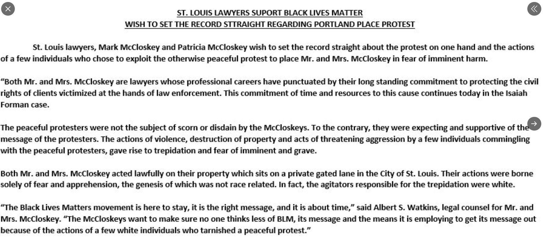 PHOTO Patricia McCloskey Says She Supports Black Lives Matter And That The Peope Who They Feared Were White