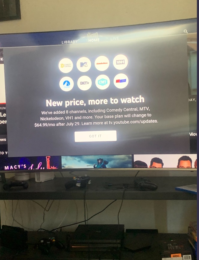PHOTO Youtube TV Raised Prices To $65 A Month Starting In July