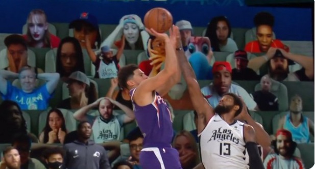 Clippers Virtual Fans Holding Their Heads As Devin Booker Hits Game Winner Still Shot