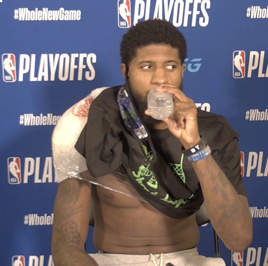PHOTO Paul George With HUGE Ice Pack On Shoulder Post-Game