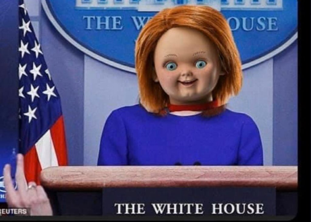 PHOTO Jen Psaki With A Crazy Clown Doll Face Meme